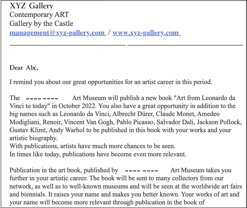 art gallery scam email sample Picture